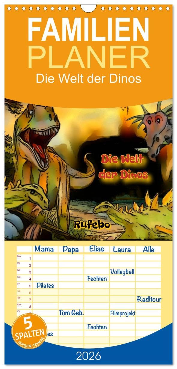 Familienplaner 2026 - Die Welt der Dinos mit 5 Spalten (Wandkalender, 21 cm x 45 cm), CALVENDO Contemporary literature