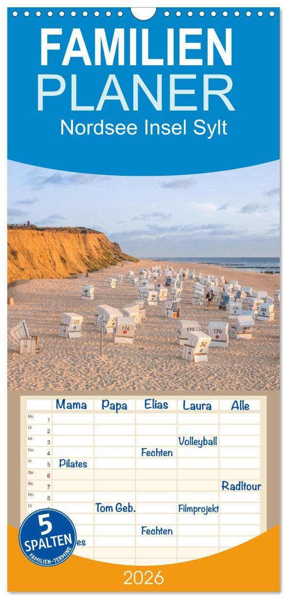 Familienplaner 2026 - Nordsee Insel Sylt mit 5 Spalten (Wandkalender, 21 cm x 45 cm), CALVENDO Film, Art & Culture