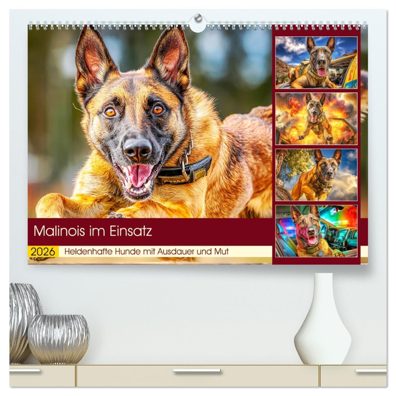 Malinois im Einsatz. Heldenhafte Hunde mit Ausdauer und Mut (hochwertiger Premium Wandkalender 2026 DIN A2 quer), Kunstdruck in Hochglanz Living & Furnishing