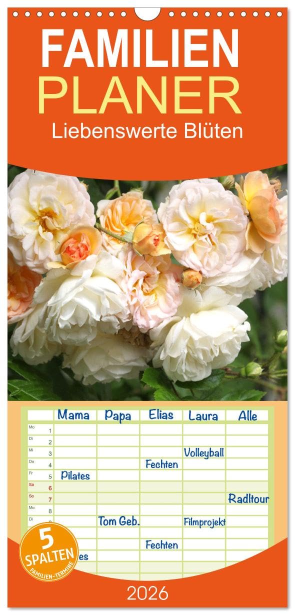 Familienplaner 2026 - Liebenswerte Blüten mit 5 Spalten (Wandkalender, 21 cm x 45 cm), CALVENDO Business & Technology