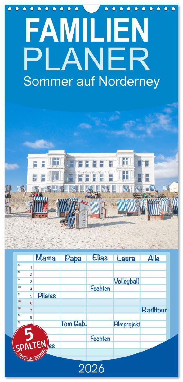 Familienplaner 2026 - Sommer auf Norderney mit 5 Spalten (Wandkalender, 21 cm x 45 cm), CALVENDO Film, Art & Culture