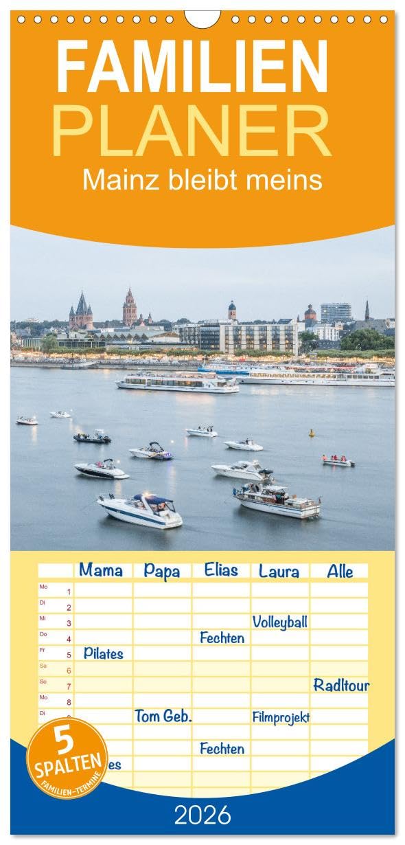 Familienplaner 2026 - Mainz bleibt meins mit 5 Spalten (Wandkalender, 21 cm x 45 cm), CALVENDO Leisure, Home & Garden