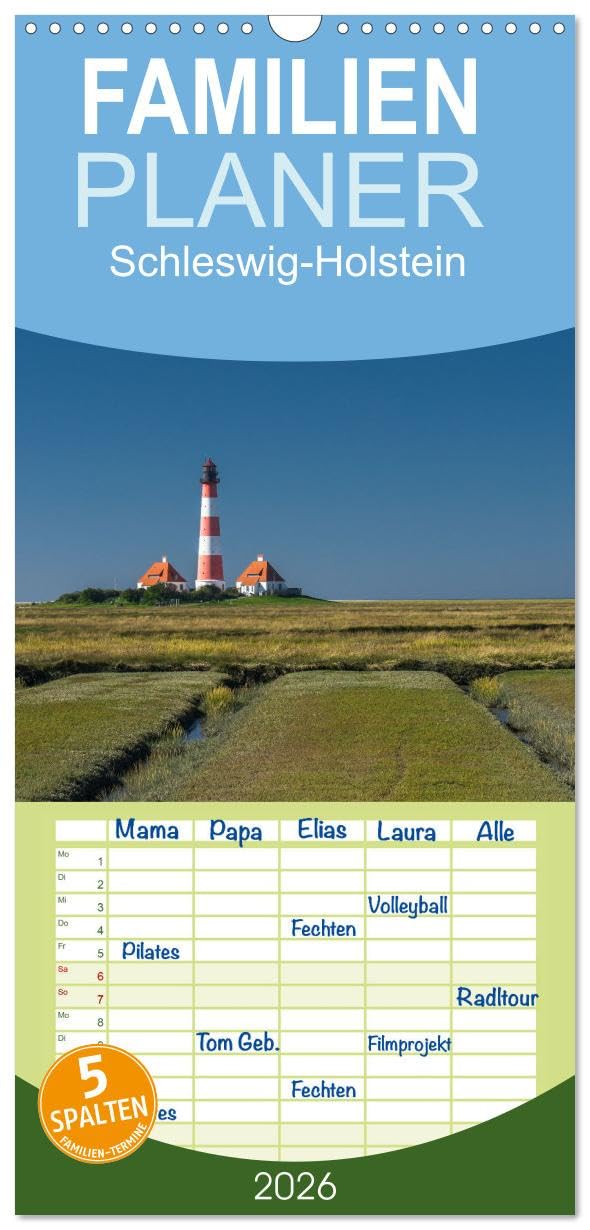 Familienplaner 2026 - Schleswig-Holstein mit 5 Spalten (Wandkalender, 21 cm x 45 cm), CALVENDO Books