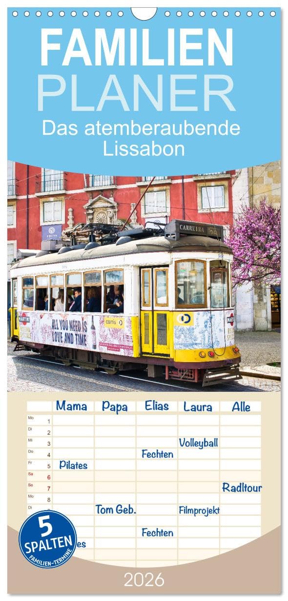 Familienplaner 2026 - Das atemberaubende Lissabon mit 5 Spalten (Wandkalender, 21 cm x 45 cm), CALVENDO Leisure, Home & Garden