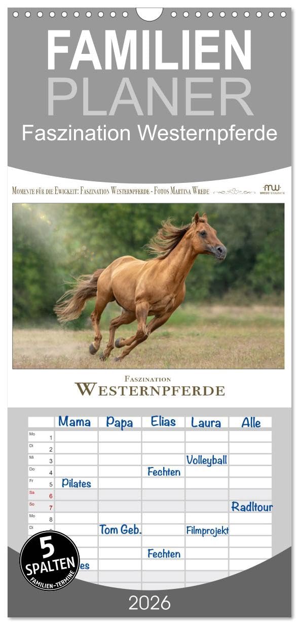Familienplaner 2026 - Faszination Westernpferde mit 5 Spalten (Wandkalender, 21 cm x 45 cm), CALVENDO Natural Sciences