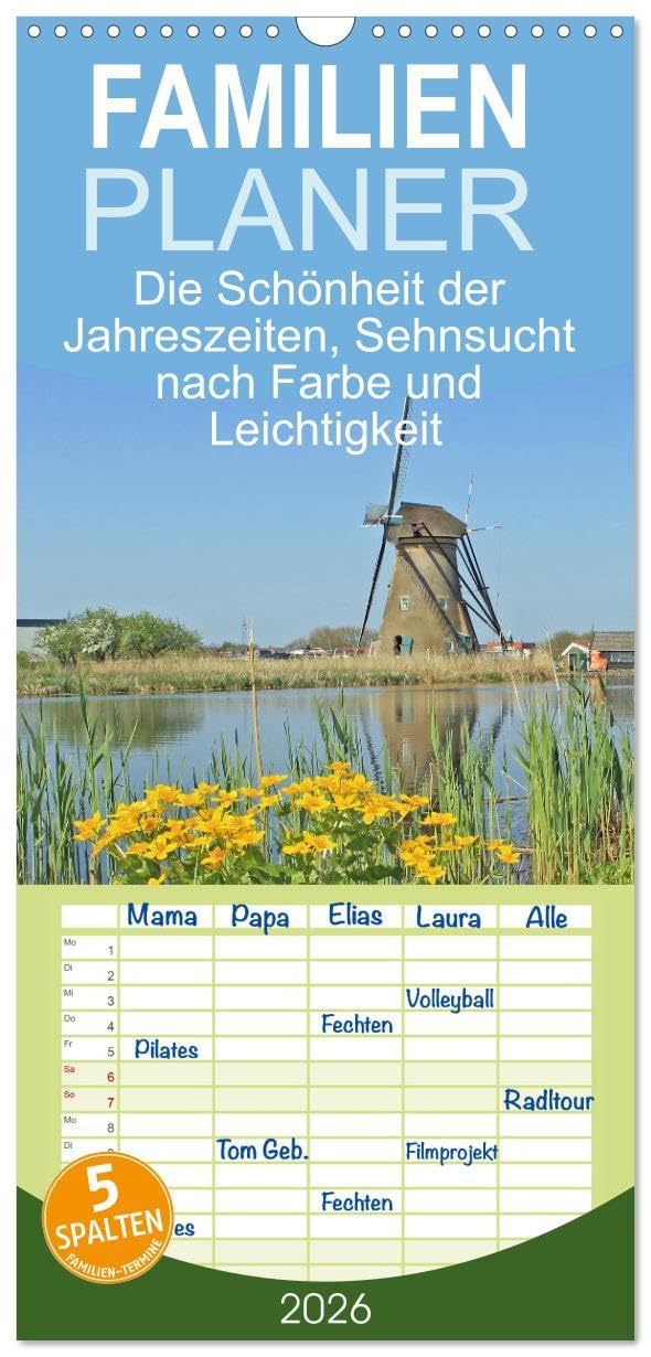 Familienplaner 2026 - Die Schönheit der Jahreszeiten, Sehnsucht nach Farbe und Leichtigkeit mit 5 Spalten (Wandkalender, 21 cm x 45 cm), CALVENDO Social Sciences