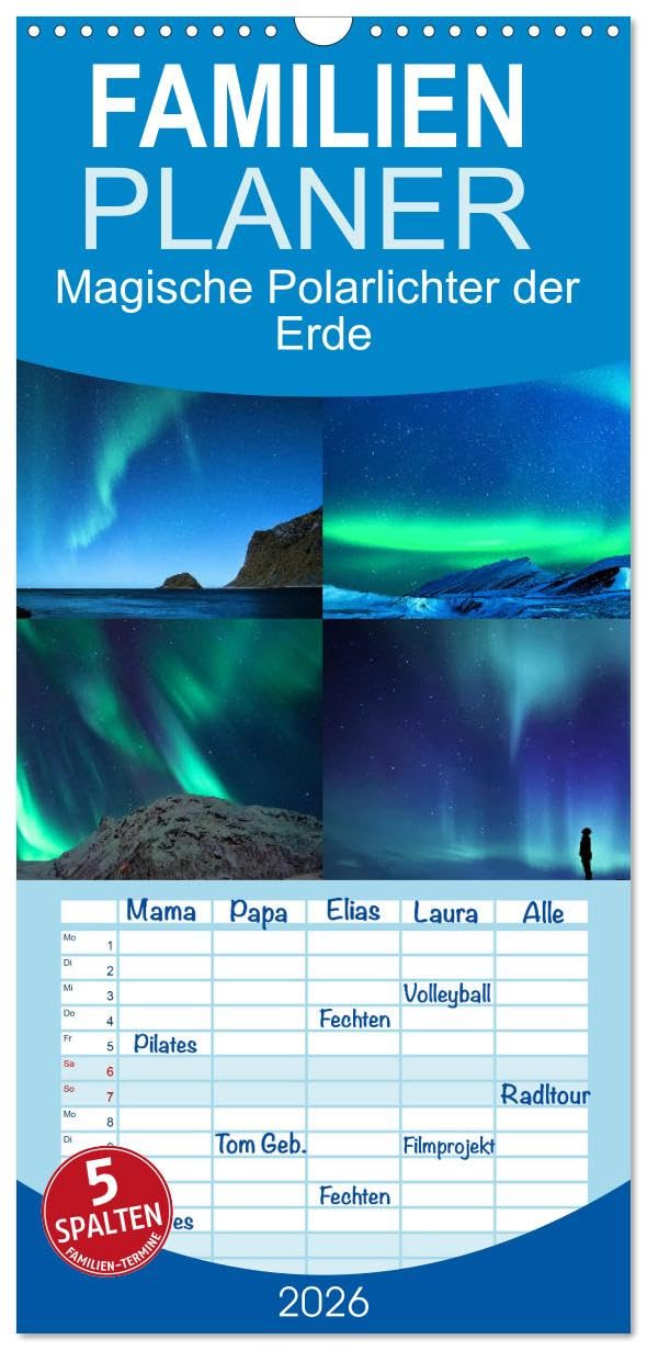 Familienplaner 2026 - Magische Polarlichter der Erde mit 5 Spalten (Wandkalender, 21 cm x 45 cm), CALVENDO Business & Technology