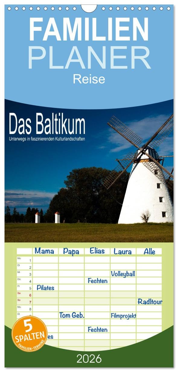 Familienplaner 2026 - Das Baltikum - Unterwegs in faszinierenden Kulturlandschaften mit 5 Spalten (Wandkalender, 21 cm x 45 cm), CALVENDO Film, Art & Culture