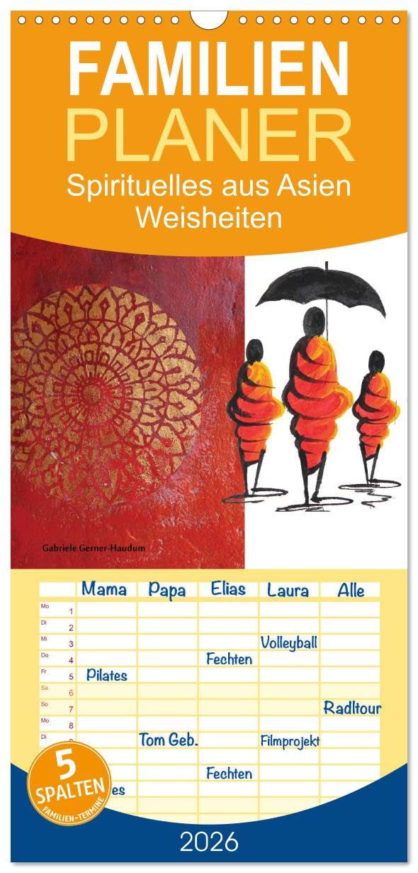 Familienplaner 2026 - Spirituelles aus Asien - Weisheiten 2026 mit 5 Spalten (Wandkalender, 21 cm x 45 cm), CALVENDO Calendars