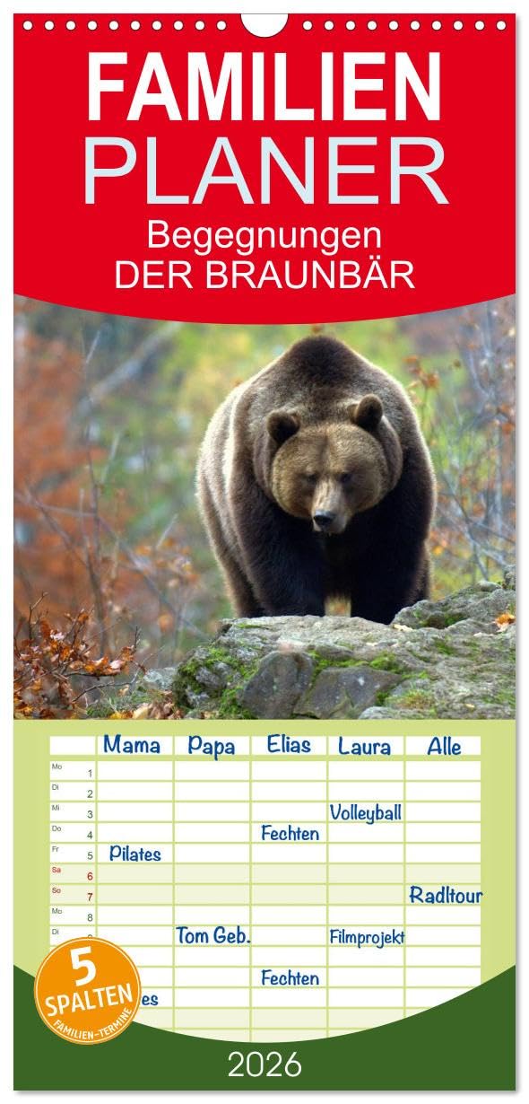Familienplaner 2026 - Begegnungen DER BRAUNBÄR mit 5 Spalten (Wandkalender, 21 cm x 45 cm), CALVENDO Natural Sciences