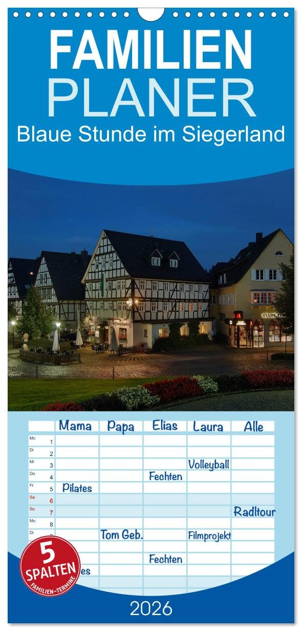 Familienplaner 2026 - Blaue Stunde im Siegerland mit 5 Spalten (Wandkalender, 21 cm x 45 cm), CALVENDO Leisure, Home & Garden