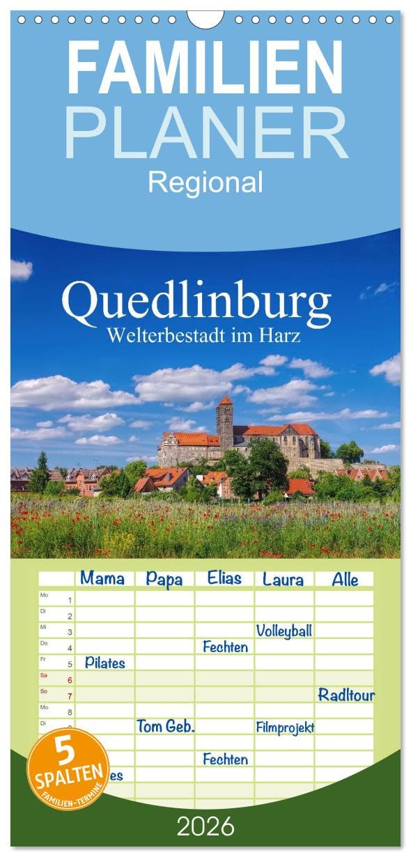 Familienplaner 2026 - Quedlinburg - Welterbestadt im Harz mit 5 Spalten (Wandkalender, 21 cm x 45 cm), CALVENDO Leisure, Home & Garden