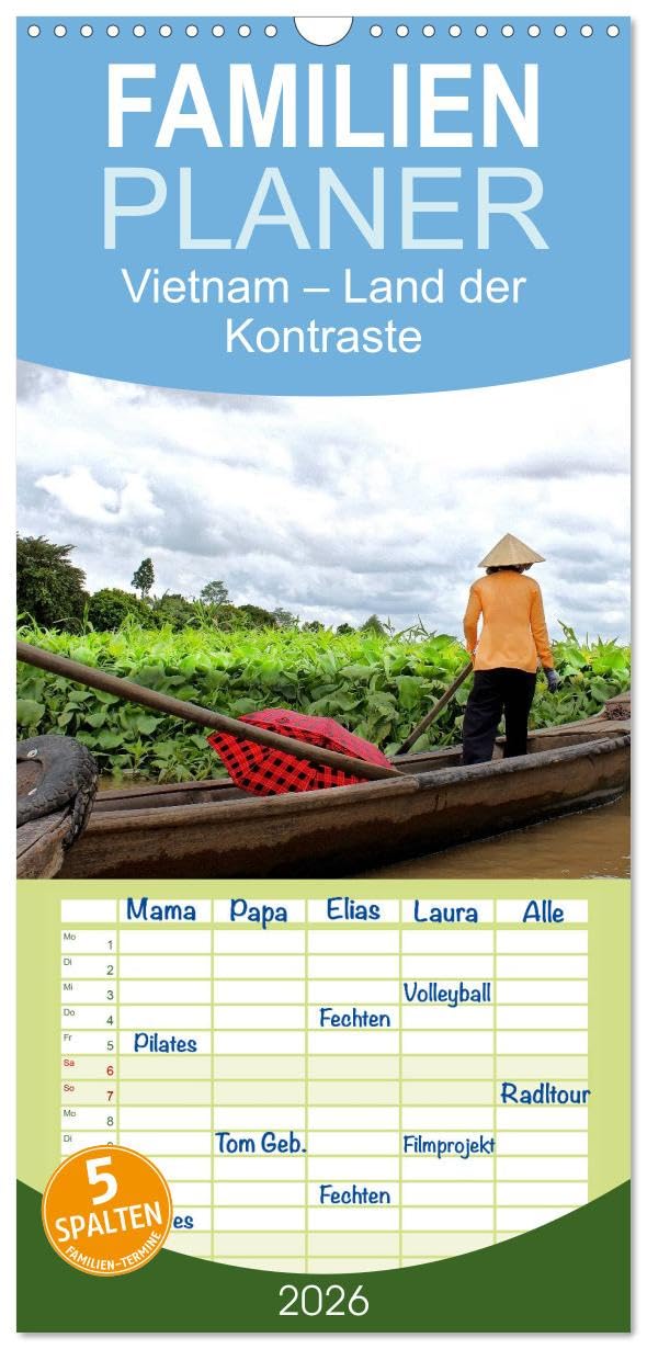 Familienplaner 2026 - Vietnam – Land der Kontraste 2026 mit 5 Spalten (Wandkalender, 21 cm x 45 cm), CALVENDO Calendars