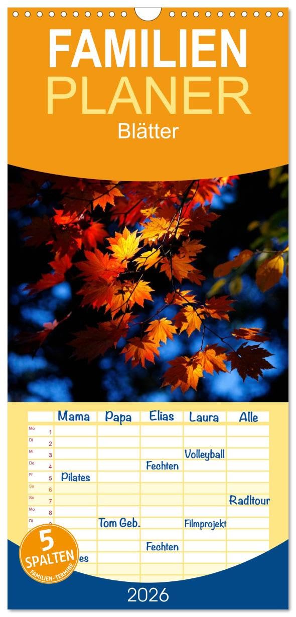 Familienplaner 2026 - Blätter mit 5 Spalten (Wandkalender, 21 cm x 45 cm), CALVENDO Leisure, Home & Garden
