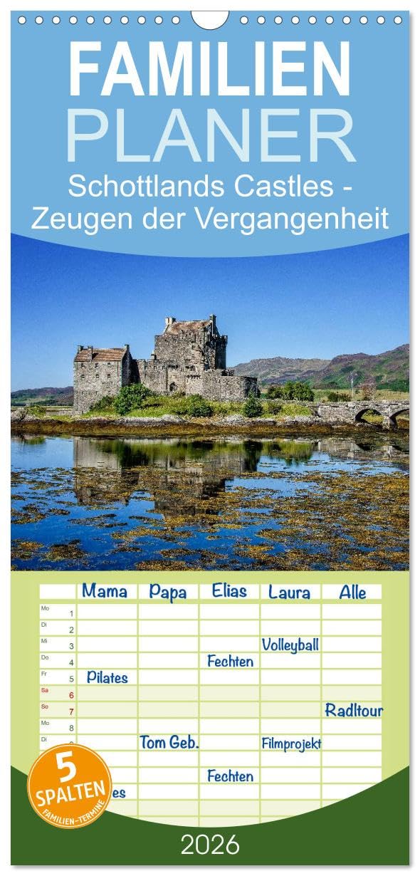 Familienplaner 2026 - Schottlands Castles - Zeugen der Vergangenheit mit 5 Spalten (Wandkalender, 21 cm x 45 cm), CALVENDO Lifestyle