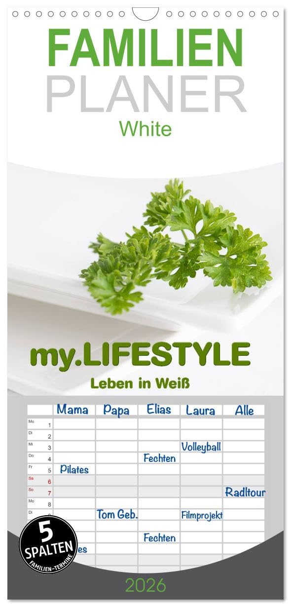 Familienplaner 2026 - my.LIFESTYLE - Leben in Weiß mit 5 Spalten (Wandkalender, 21 cm x 45 cm), CALVENDO Photography
