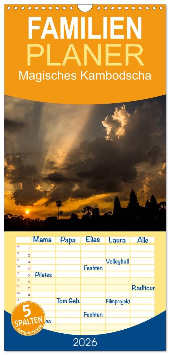 Familienplaner 2026 - Magisches Kambodscha mit 5 Spalten (Wandkalender, 21 cm x 45 cm), CALVENDO Leisure, Home & Garden