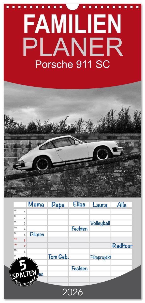 Familienplaner 2026 - Porsche 911 SC mit 5 Spalten (Wandkalender, 21 cm x 45 cm), CALVENDO Photography