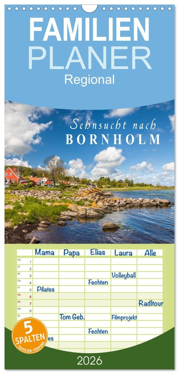 Familienplaner 2026 - Sehnsucht nach Bornholm mit 5 Spalten (Wandkalender, 21 cm x 45 cm), CALVENDO Film, Art & Culture