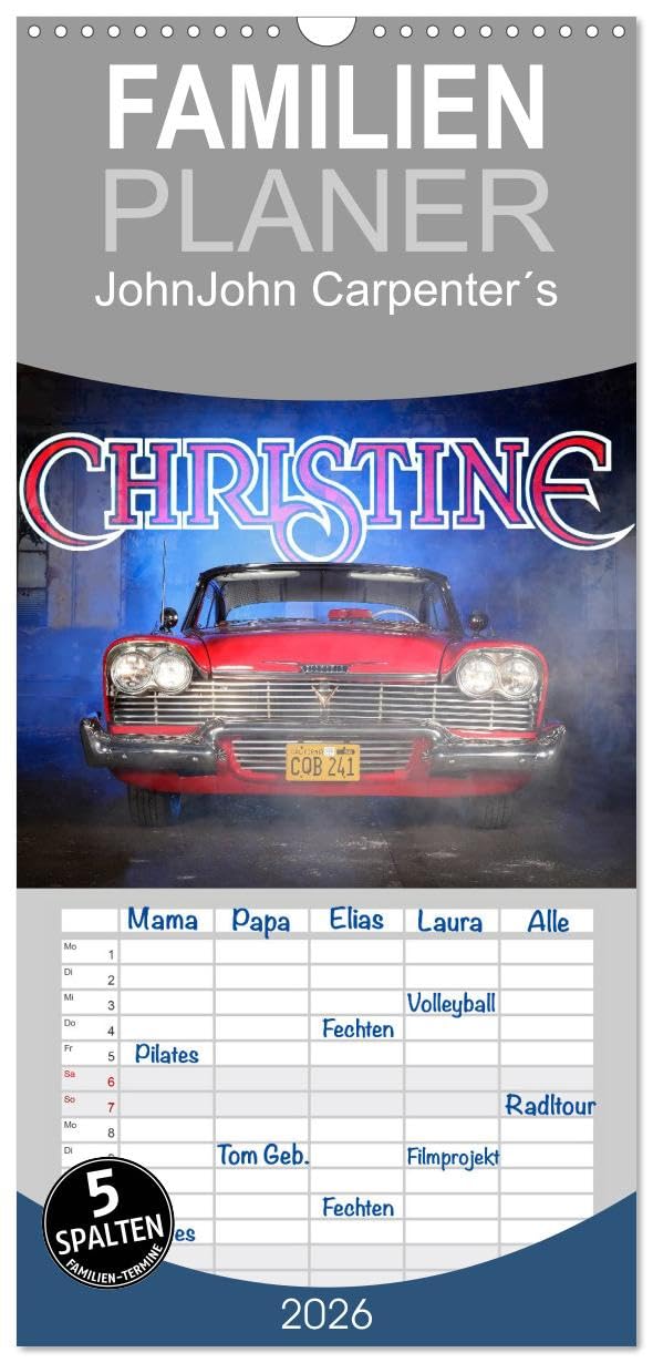 Familienplaner 2026 - John Carpenter´s Christine mit 5 Spalten (Wandkalender, 21 cm x 45 cm), CALVENDO Horror & Mystery