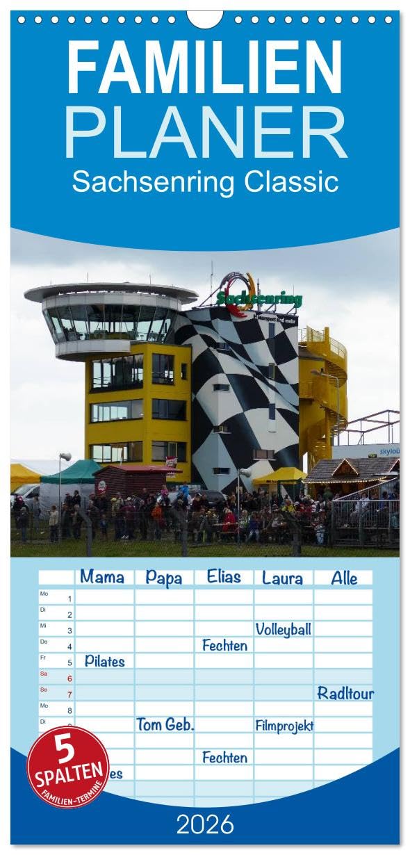 Familienplaner 2026 - Sachsenring Classic mit 5 Spalten (Wandkalender, 21 cm x 45 cm), CALVENDO Leisure, Home & Garden