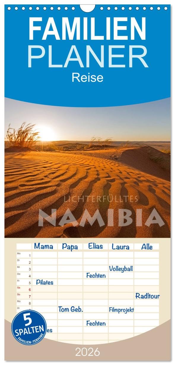 Familienplaner 2026 - Lichterfülltes Namibia mit 5 Spalten (Wandkalender, 21 cm x 45 cm), CALVENDO Leisure, Home & Garden