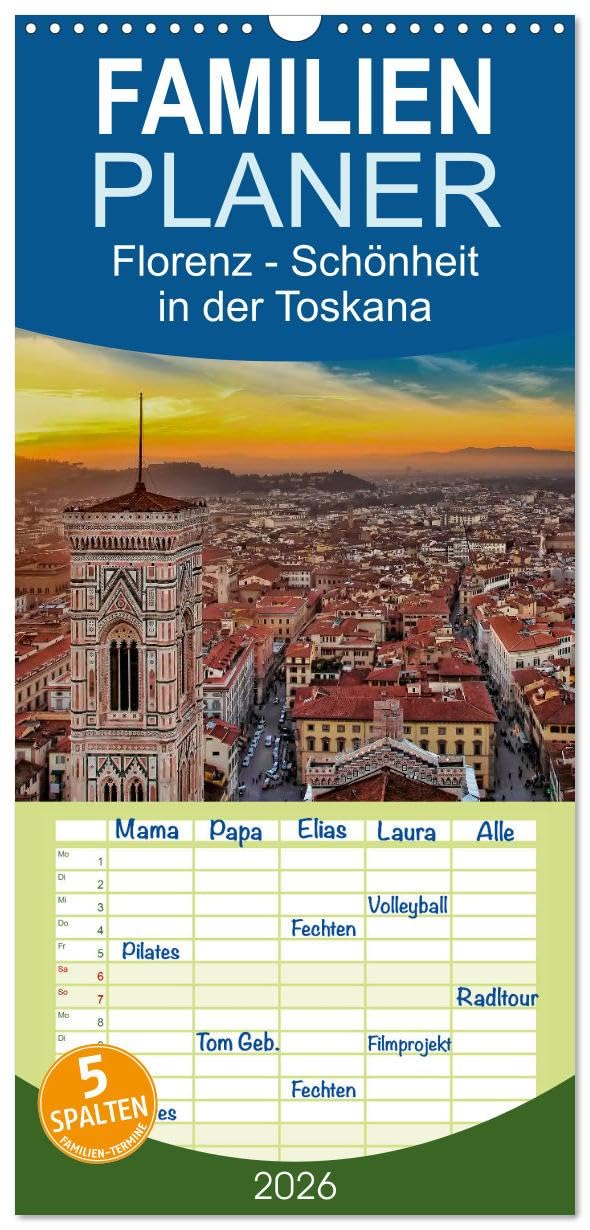 Familienplaner 2026 - Florenz - Schönheit in der Toskana mit 5 Spalten (Wandkalender, 21 cm x 45 cm), CALVENDO Living & Furnishing