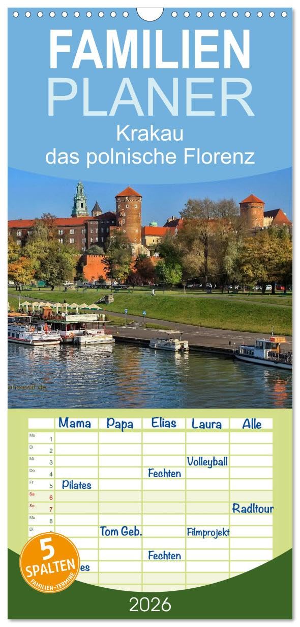 Familienplaner 2026 - Krakau - das polnische Florenz mit 5 Spalten (Wandkalender, 21 cm x 45 cm), CALVENDO Living & Furnishing