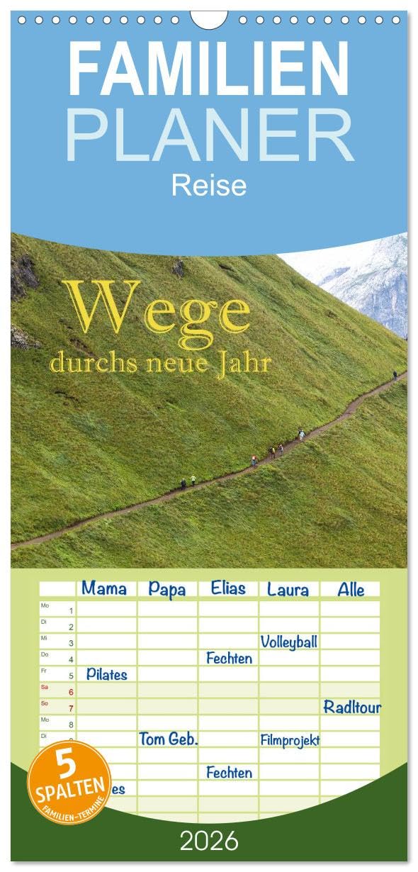 Familienplaner 2026 - Wege durchs neue Jahr mit 5 Spalten (Wandkalender, 21 cm x 45 cm), CALVENDO Leisure, Home & Garden