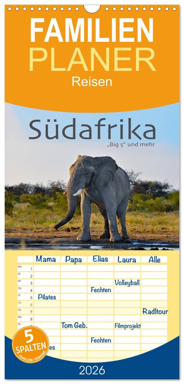 Familienplaner 2026 - Südafrika - Big 5 und mehr mit 5 Spalten (Wandkalender, 21 cm x 45 cm), CALVENDO Natural Sciences