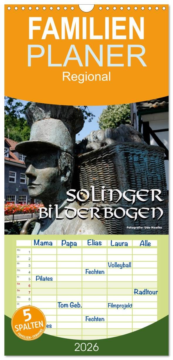 Familienplaner 2026 - Solinger Bilderbogen 2026 mit 5 Spalten (Wandkalender, 21 cm x 45 cm), CALVENDO Calendars