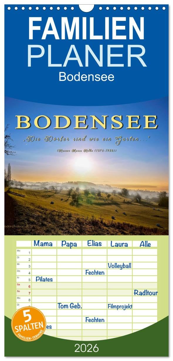 Familienplaner 2026 - Bodensee - "Die Dörfer sind wie ein Garten ..." mit 5 Spalten (Wandkalender, 21 cm x 45 cm), CALVENDO Living & Furnishing