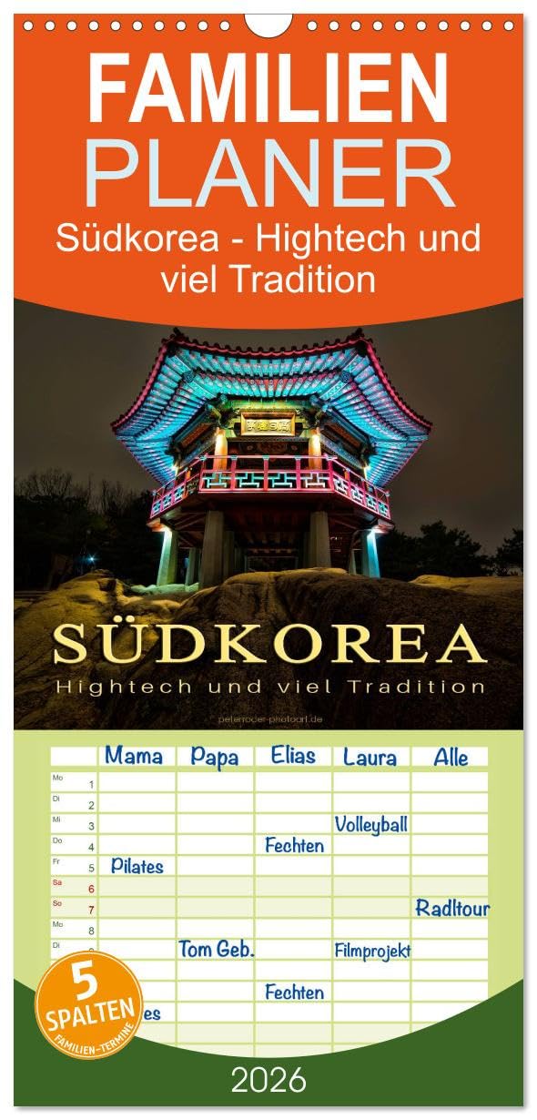 Familienplaner 2026 - Südkorea - Hightech und viel Tradition mit 5 Spalten (Wandkalender, 21 cm x 45 cm), CALVENDO Living & Furnishing