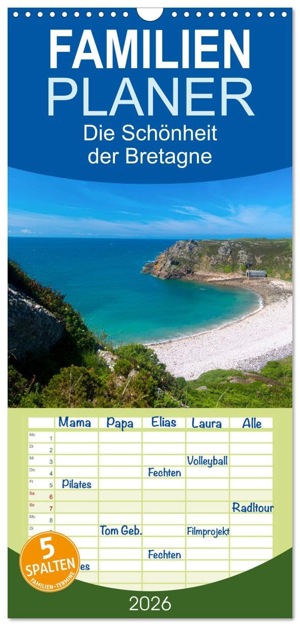 Familienplaner 2026 - Die Schönheit der Bretagne mit 5 Spalten (Wandkalender, 21 cm x 45 cm), CALVENDO Calendars