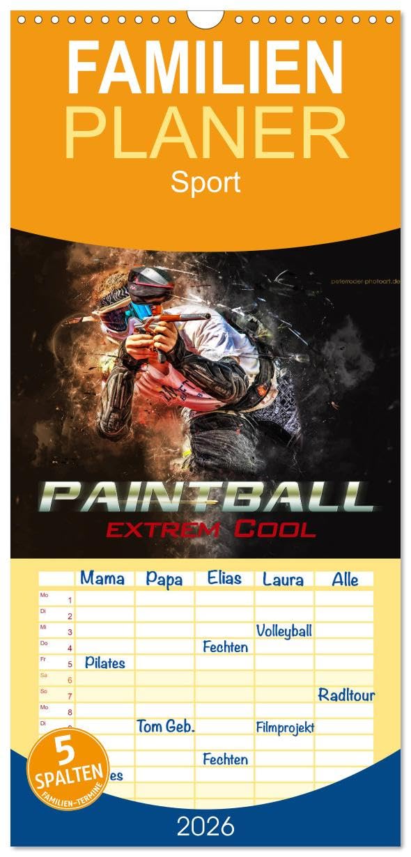 Familienplaner 2026 - Paintball - extrem cool mit 5 Spalten (Wandkalender, 21 cm x 45 cm), CALVENDO Film, Art & Culture