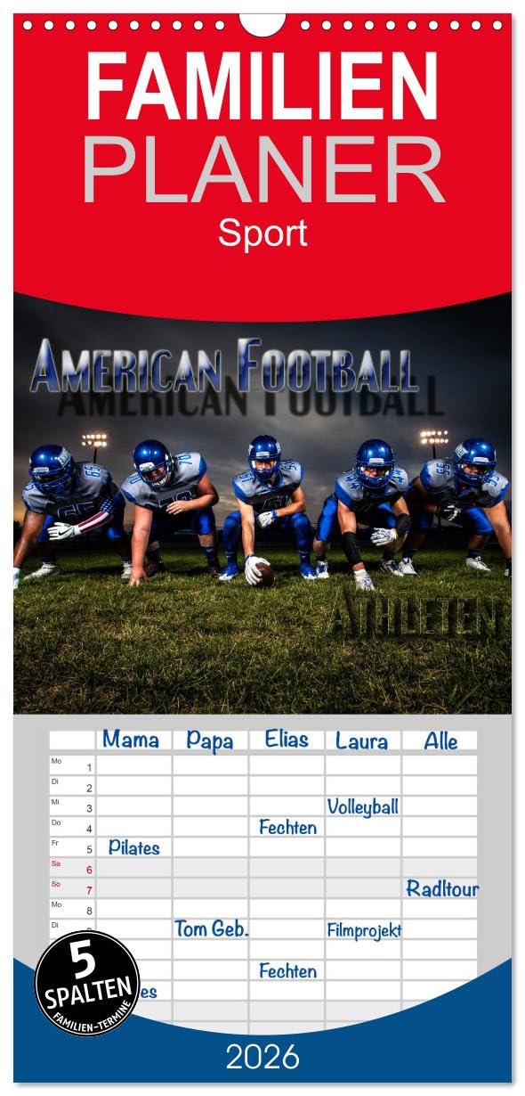 Familienplaner 2026 - American Football - Athleten mit 5 Spalten (Wandkalender, 21 cm x 45 cm), CALVENDO Film, Art & Culture