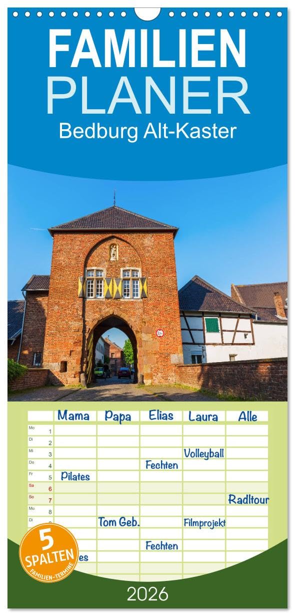 Familienplaner 2026 - Bedburg Alt-Kaster mit 5 Spalten (Wandkalender, 21 cm x 45 cm), CALVENDO Photography