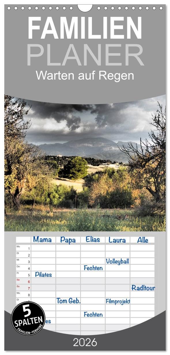 Familienplaner 2026 - Warten auf Regen mit 5 Spalten (Wandkalender, 21 cm x 45 cm), CALVENDO Leisure, Home & Garden