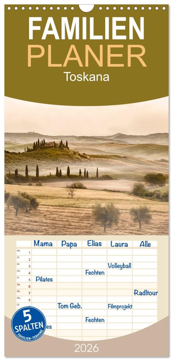 Familienplaner 2026 - Toskana 2026 mit 5 Spalten (Wandkalender, 21 cm x 45 cm), CALVENDO Photography