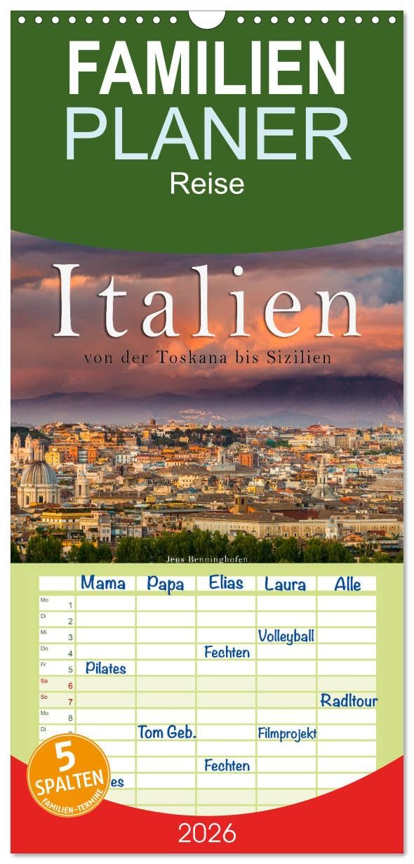 Familienplaner 2026 - Italien von der Toskana nach Sizilien mit 5 Spalten (Wandkalender, 21 cm x 45 cm), CALVENDO Leisure, Home & Garden