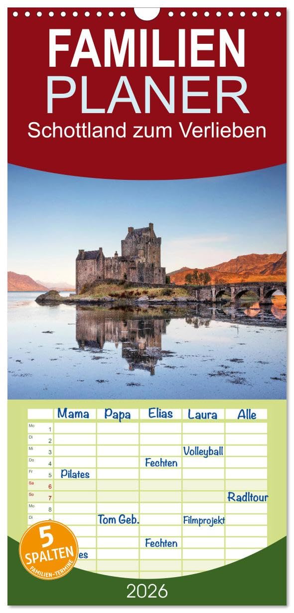 Familienplaner 2026 - Schottland zum Verlieben mit 5 Spalten (Wandkalender, 21 cm x 45 cm), CALVENDO Leisure, Home & Garden