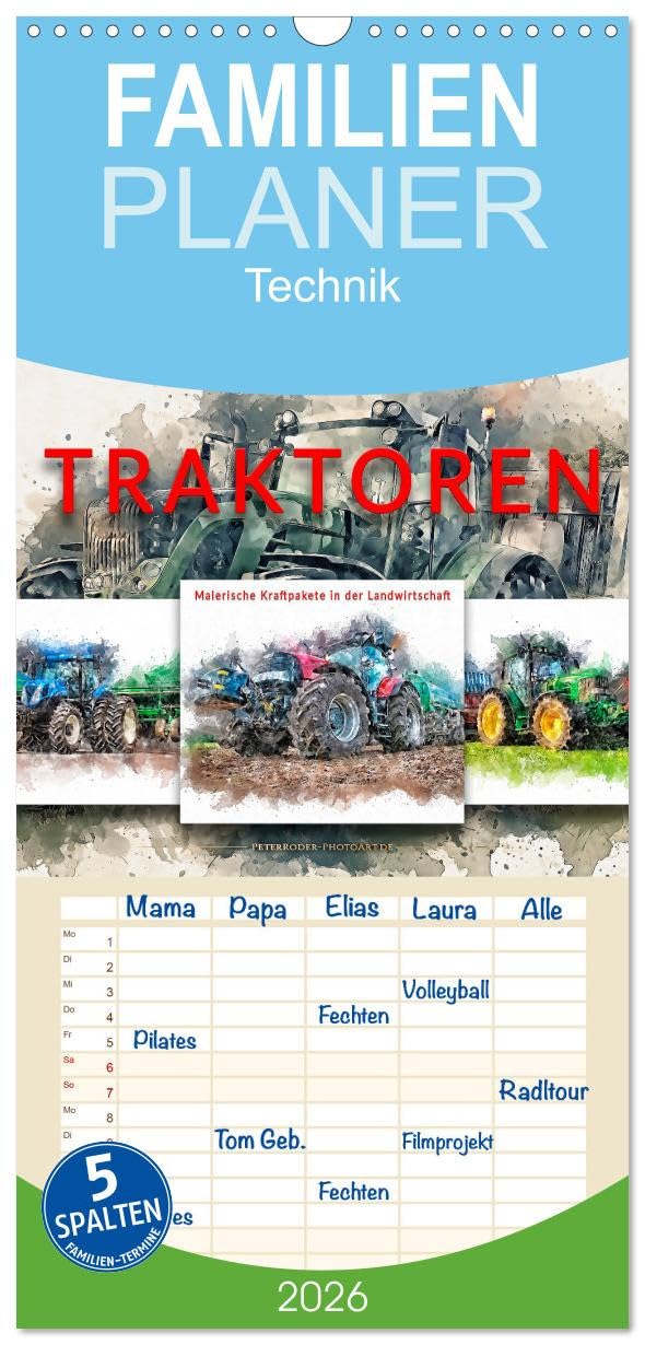Familienplaner 2026 - Traktoren - malerische Kraftpakete in der Landwirtschaft mit 5 Spalten (Wandkalender, 21 cm x 45 cm), CALVENDO Business, Finance & Career