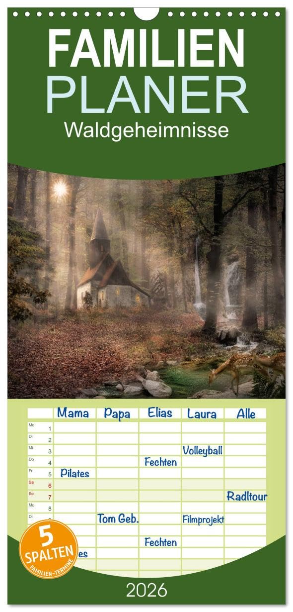 Familienplaner 2026 - Waldgeheimnisse mit 5 Spalten (Wandkalender, 21 cm x 45 cm), CALVENDO Film, Art & Culture