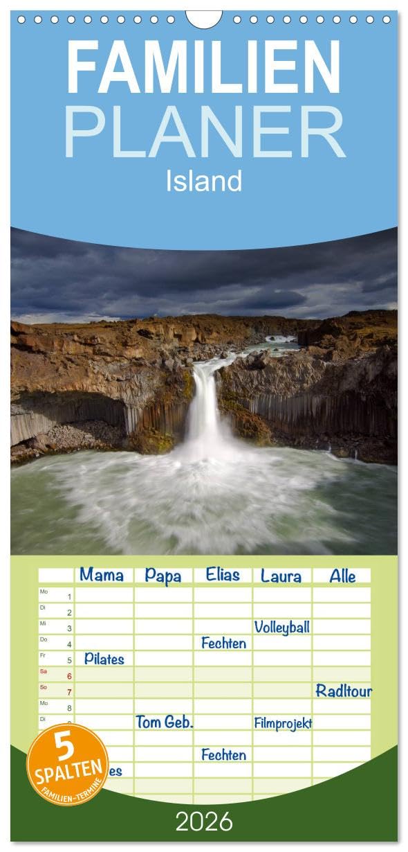 Familienplaner 2026 - Island mit 5 Spalten (Wandkalender, 21 cm x 45 cm), CALVENDO Leisure, Home & Garden