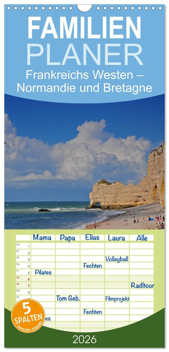 Familienplaner 2026 - Frankreichs Westen – Normandie und Bretagne mit 5 Spalten (Wandkalender, 21 cm x 45 cm), CALVENDO Leisure, Home & Garden