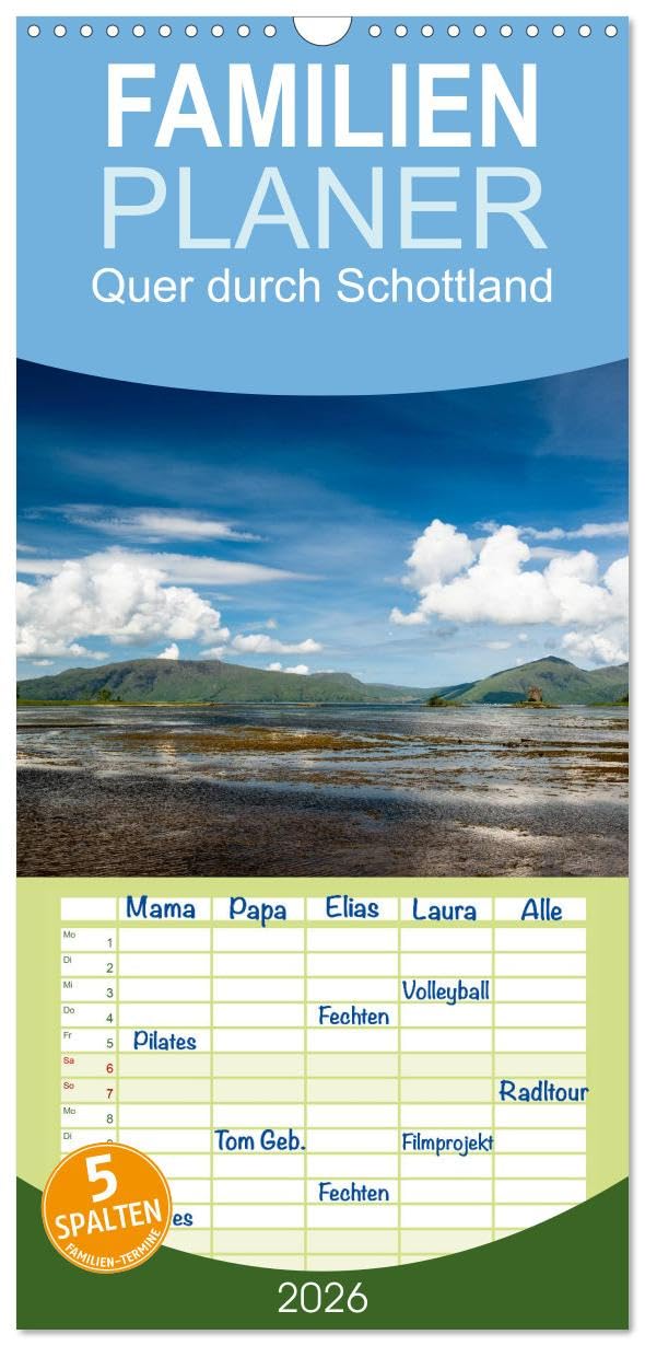 Familienplaner 2026 - Quer durch Schottland mit 5 Spalten (Wandkalender, 21 cm x 45 cm), CALVENDO Leisure, Home & Garden