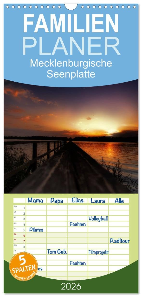 Familienplaner 2026 - Mecklenburgische Seenplatte - zum Träumen schön mit 5 Spalten (Wandkalender, 21 cm x 45 cm), CALVENDO Leisure, Home & Garden