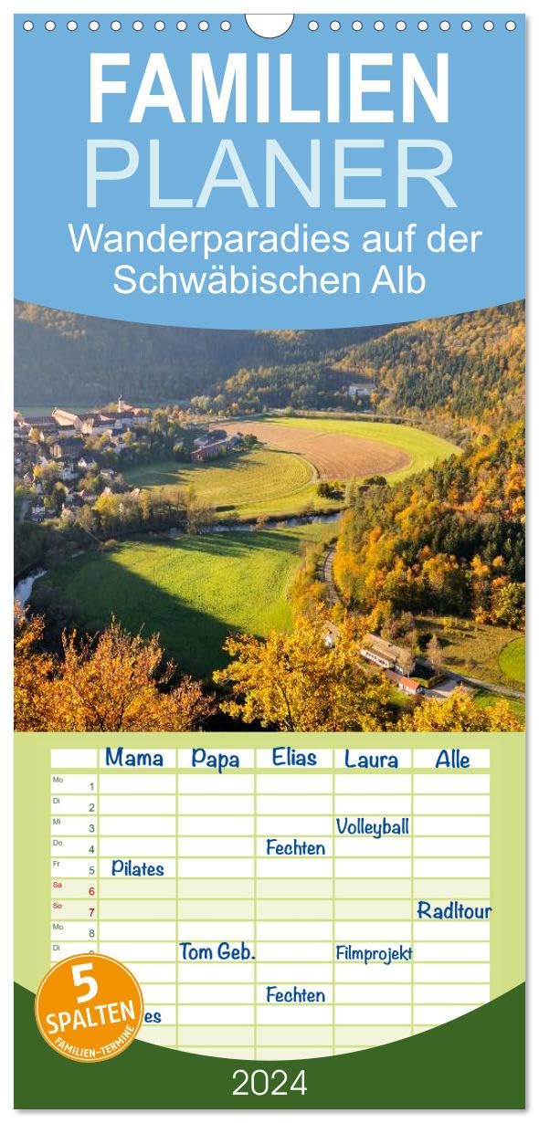 Familienplaner 2026 - Das Donautal - Wanderparadies auf der Schwäbischen Alb mit 5 Spalten (Wandkalender, 21 cm x 45 cm), CALVENDO Leisure, Home & Garden