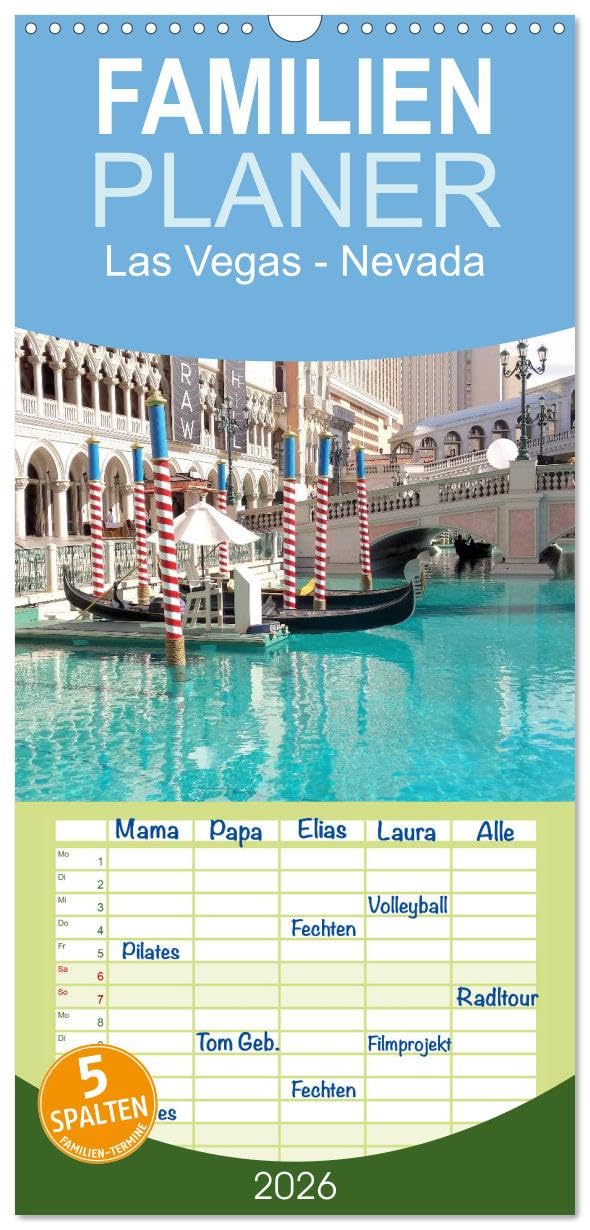 Familienplaner 2026 - Las Vegas - Nevada mit 5 Spalten (Wandkalender, 21 cm x 45 cm), CALVENDO Leisure, Home & Garden