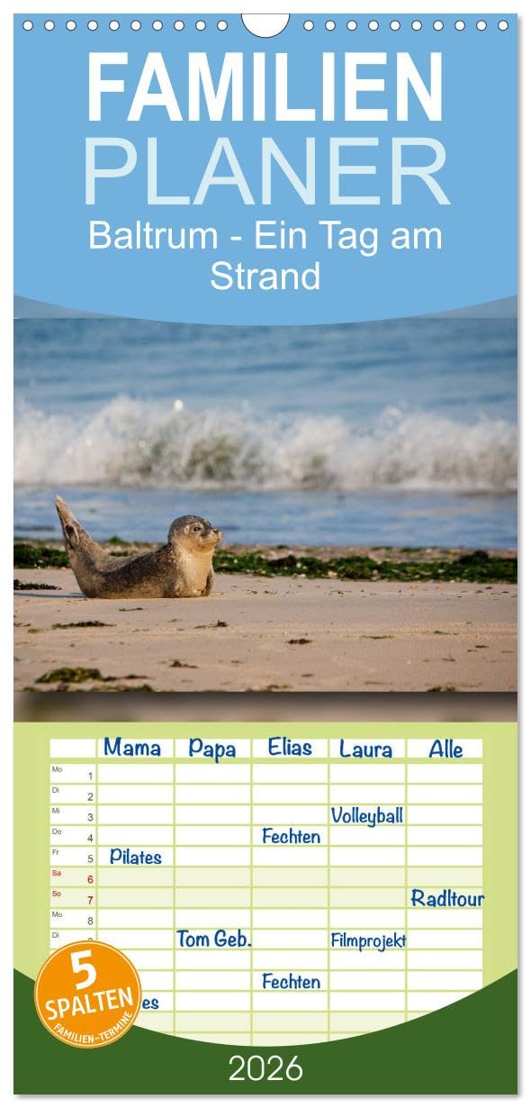 Familienplaner 2026 - Baltrum - Ein Tag am Strand mit 5 Spalten (Wandkalender, 21 cm x 45 cm), CALVENDO Leisure, Home & Garden